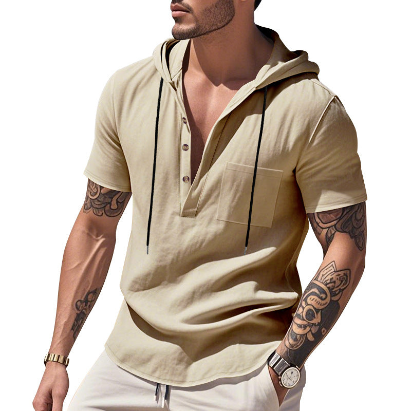 Herren Kurzarm-Henley-Shirt mit praktischer Kapuze und modischen Akzenten EB