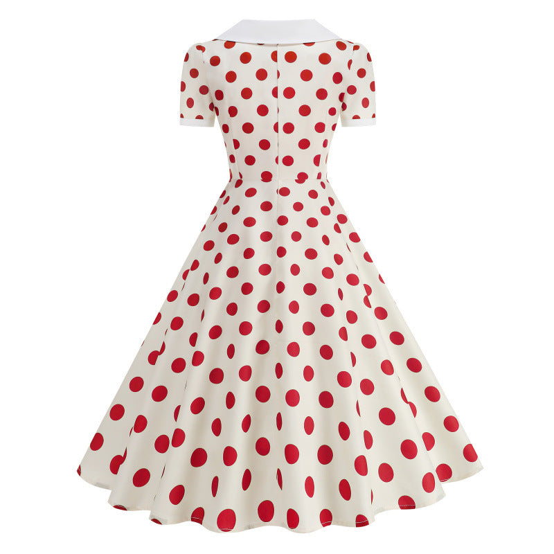 Damen Retro Maxikleid mit Kragen und Punkten EB