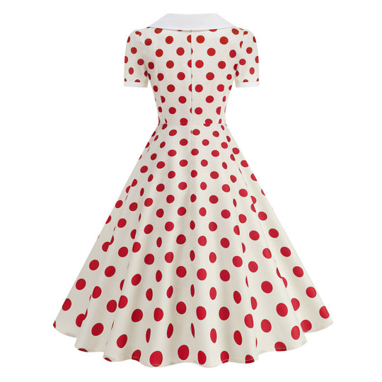Damen Retro Maxikleid mit Kragen und Punkten EB