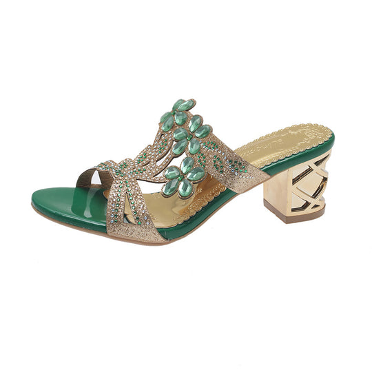 Damen Offene Mules mit verzierenden Blumen und komfortablem Blockabsatz EB