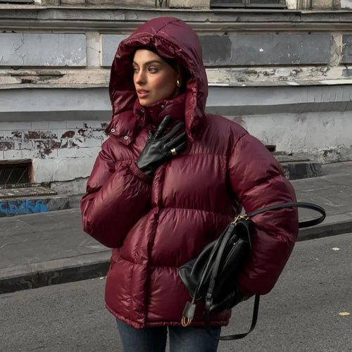 Damen Kuschelige Daunenjacke mit Kapuze und elegantem Schnitt EB