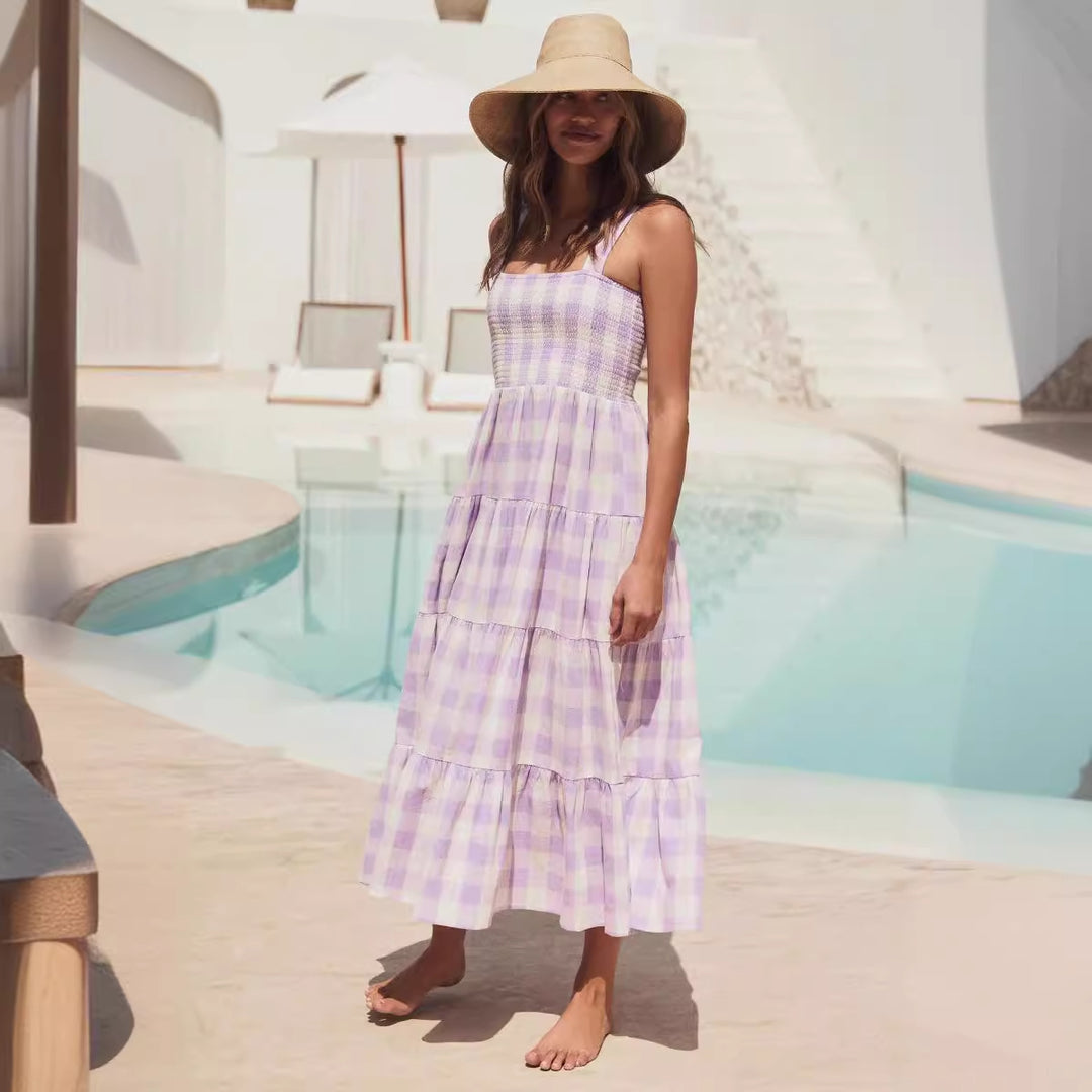 Damen Sommerliches Maxikleid mit kariertem Design und Trägern EB