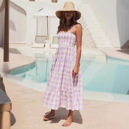 Damen Sommerliches Maxikleid mit kariertem Design und Trägern EB