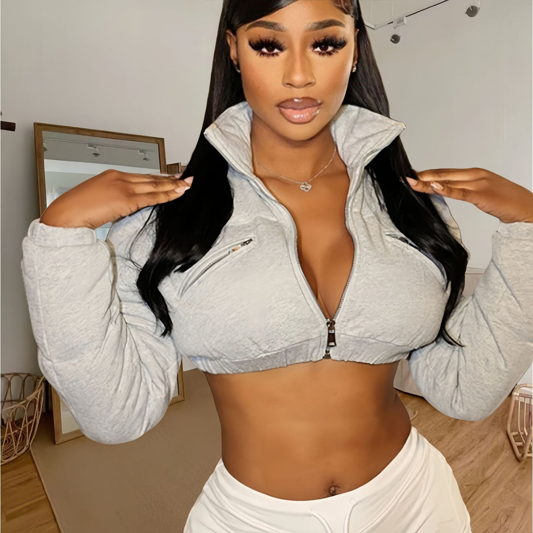 Damen cropped Sportjacke mit stylischem Stehkragen EB
