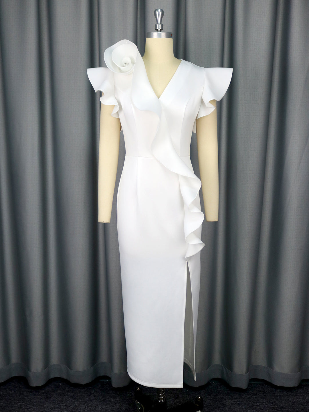 Damen elegantes Kleid mit asymmetrischem Rüschendetail EB