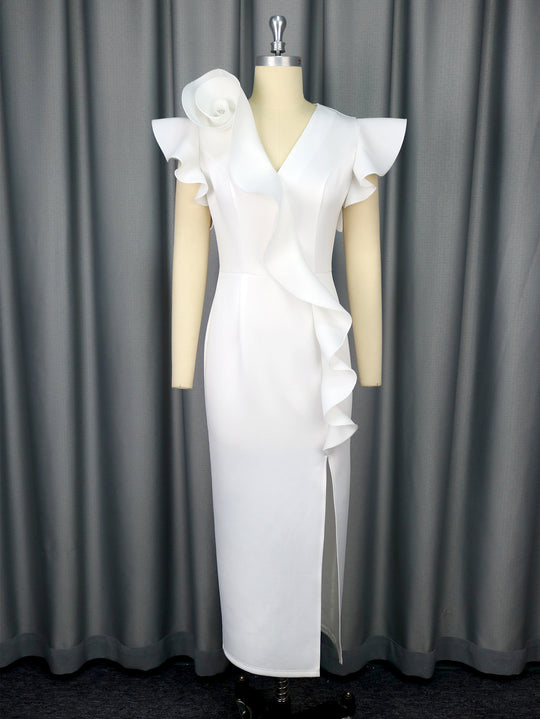 Damen elegantes Kleid mit asymmetrischem Rüschendetail EB