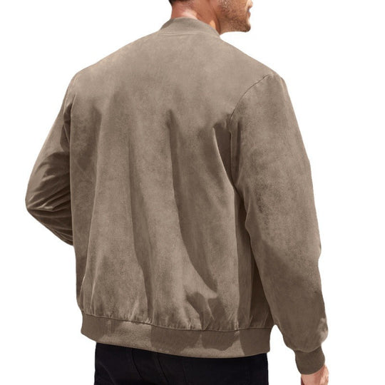 Herren nan Velourslederoptik Bomberjacke mit Stehkragen und elastischen Bündchen EB