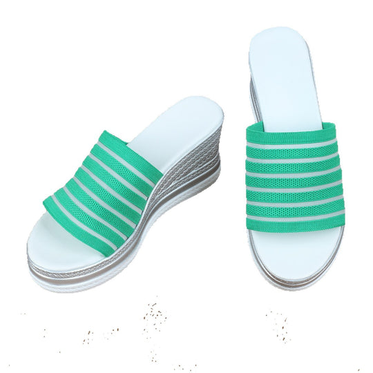 Damen modische Wedge-Pantoletten mit strukturiertem Obermaterial und atmungsaktivem Design EB