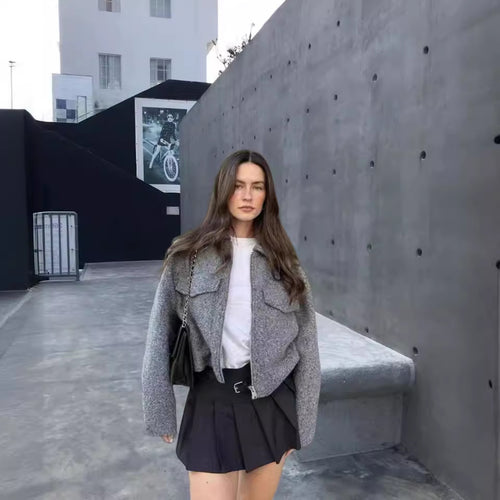 Damen cropped Winterjacke mit klassischem Kragen und Brusttaschen EB