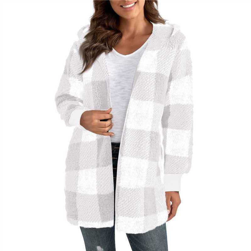 Damen Langer Karomantel aus weichem Material EB