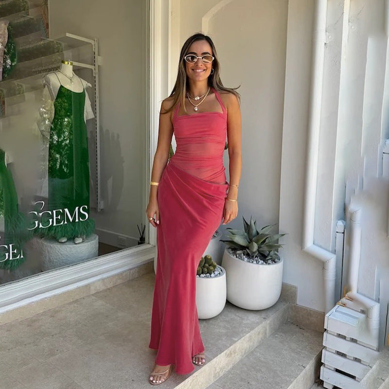 Damen elegantes Wickelkleid mit schulterfreiem Design und fließendem Stoff EB