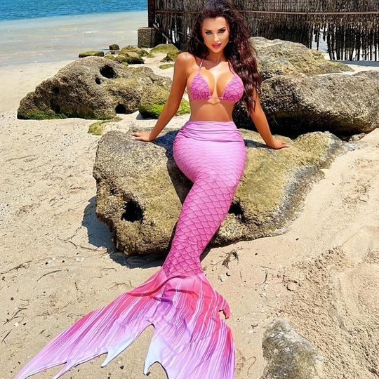 Damen Meerjungfrauen-Bikini mit schimmerndem Schwanzfisch-Muster EB