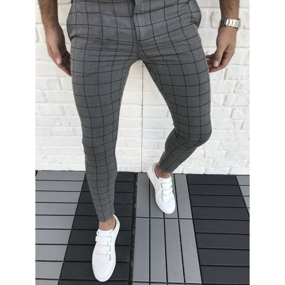 Herren Karierte Anzughose im Slim Fit Stil EB