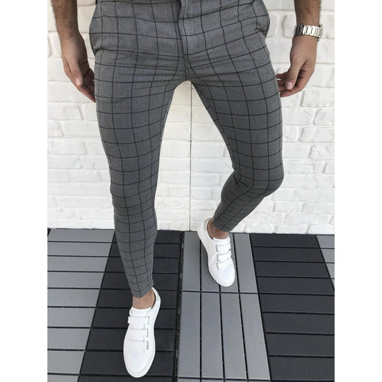 Herren Karierte Anzughose im Slim Fit Stil EB