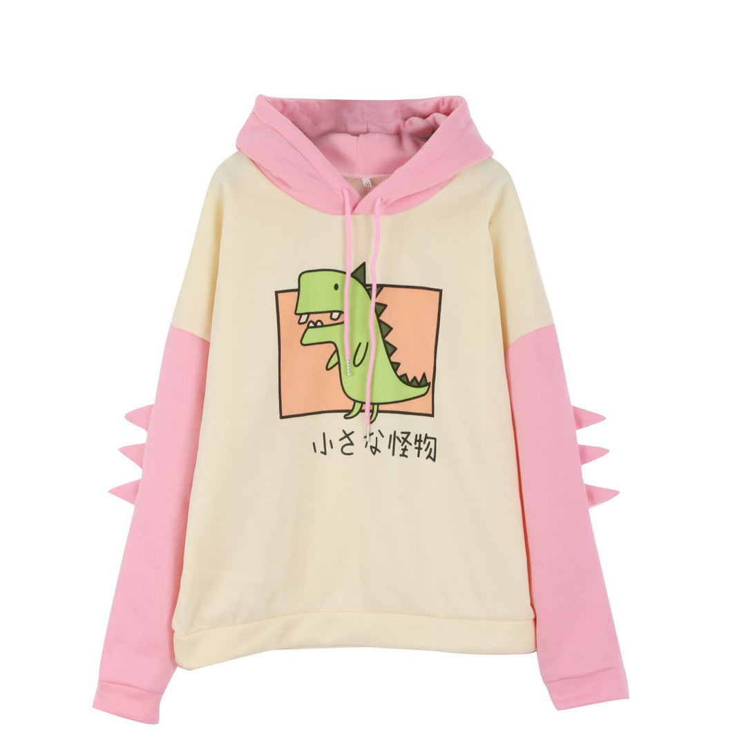 Damen nan Kapuzenpullover mit dreidimensionalen Rückendetails und niedlichem Dinosaurierprint EB