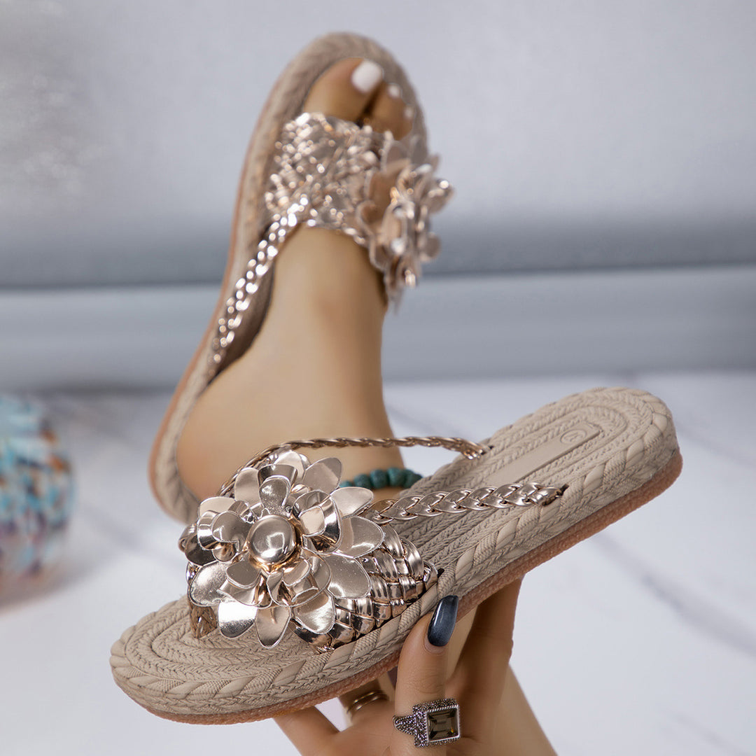 Damen Blumenschmuck Zehentrenner-Sandaletten mit rutschfester Sohle und geflochtenem Design EB