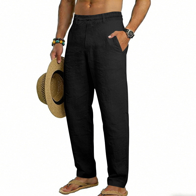 Herren nan luftige Leinen-Relaxhose mit elastischem Komfortbund und geradem Bein EB
