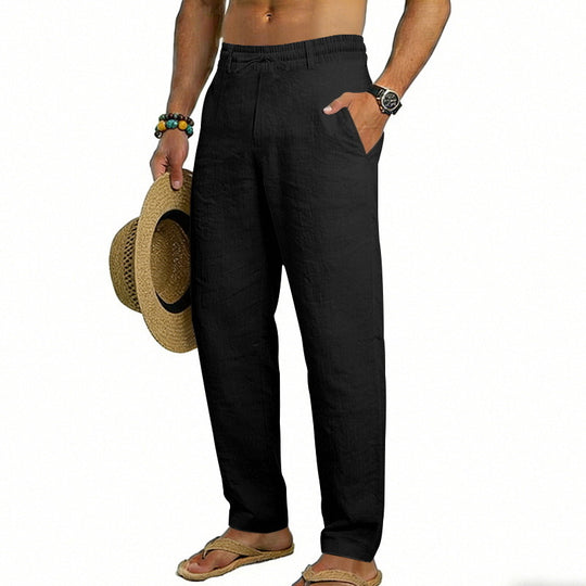 Herren nan luftige Leinen-Relaxhose mit elastischem Komfortbund und geradem Bein EB