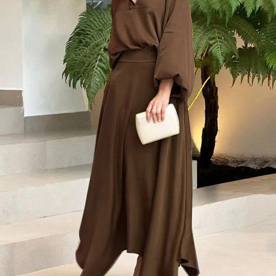 Damen Elegantes Maxikleid mit fließendem Schnitt und hochwertigem V-Ausschnitt EB
