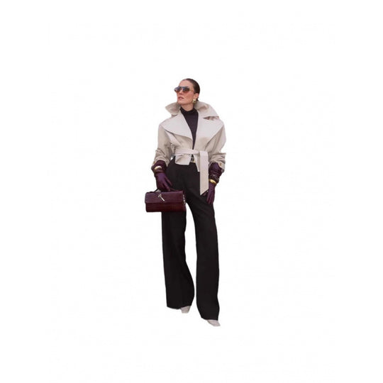 Damen modische Trenchjacke mit breitem Kragen und Taillengürtel EB