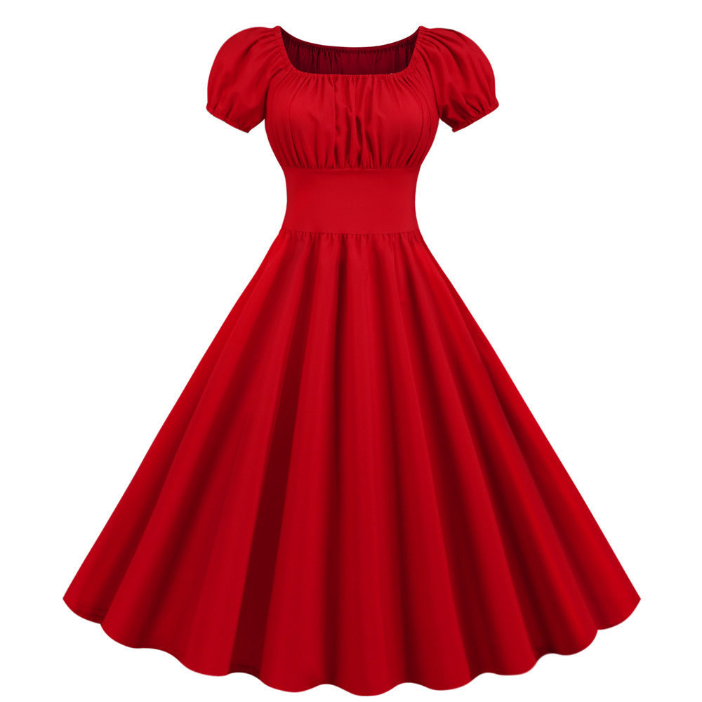 Damen A-Linien Kleid mit Puffärmeln und Taillierung EB