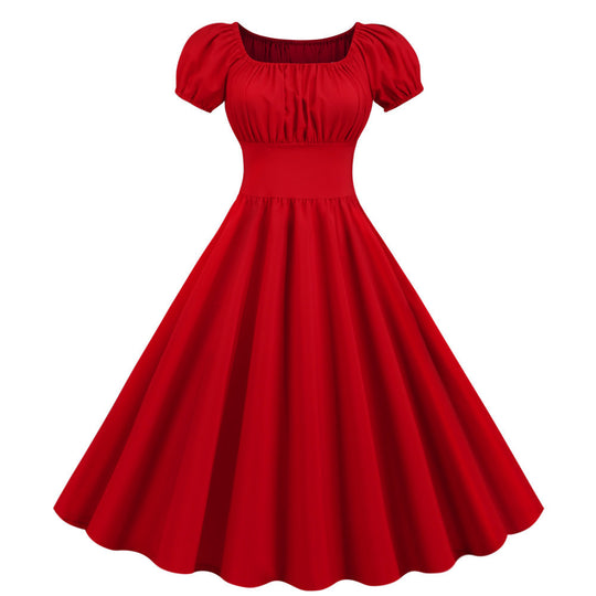 Damen A-Linien Kleid mit Puffärmeln und Taillierung EB