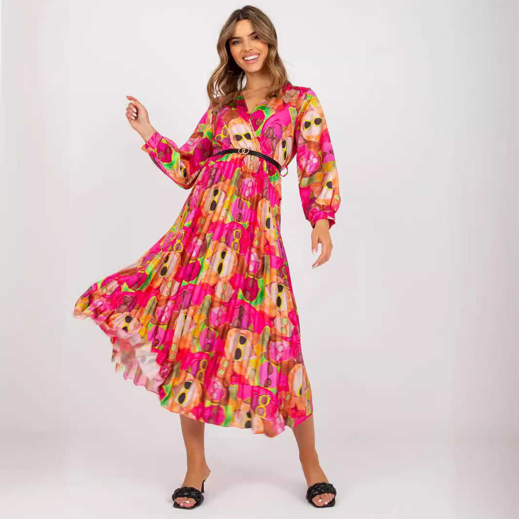 Damen Plisseekleid mit Wellenmuster und tailliertem Design EB