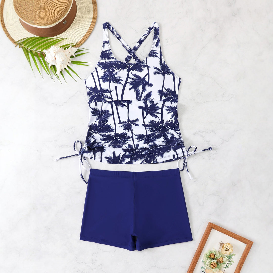 Damen Sportliches Tankini-Set mit floralem Design und verstellbaren Bündchen EB