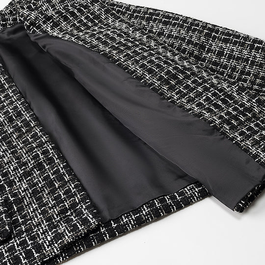 Damen elegante Kurzjacke im modischen Tweed-Stil mit goldenen Knopfdetails EB
