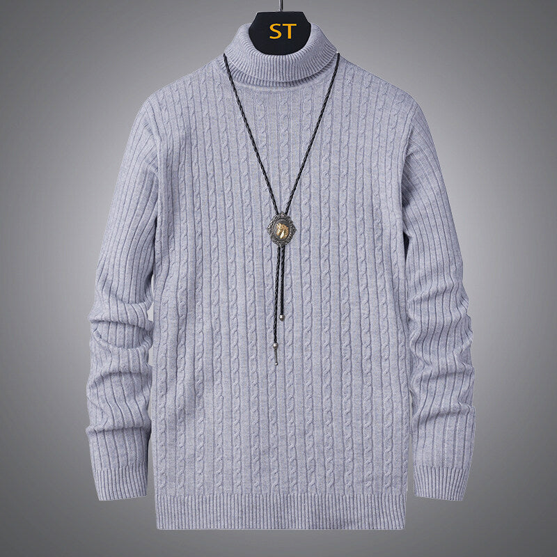 Herren Rollkragenpullover mit strukturiertem Zopfmuster EB