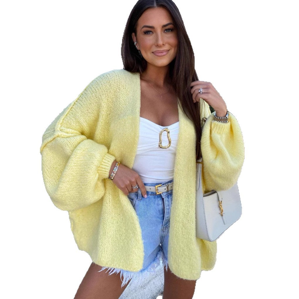 Damen oversized Strickjacke mit lässigen Ballonärmeln und strukturiertem Material EB