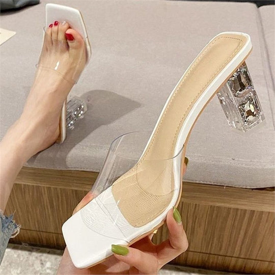 Damen transparente High Heel Mules mit geschmackvollem Design EB