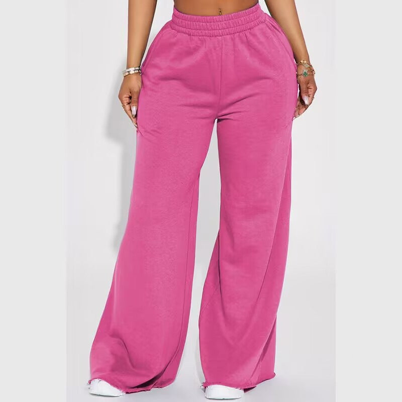 Damen nan weite Highwaist Palazzo-Loungehose mit doppelt gerafftem Komfortbund und fließender Wide‑Leg-Silhouette EB