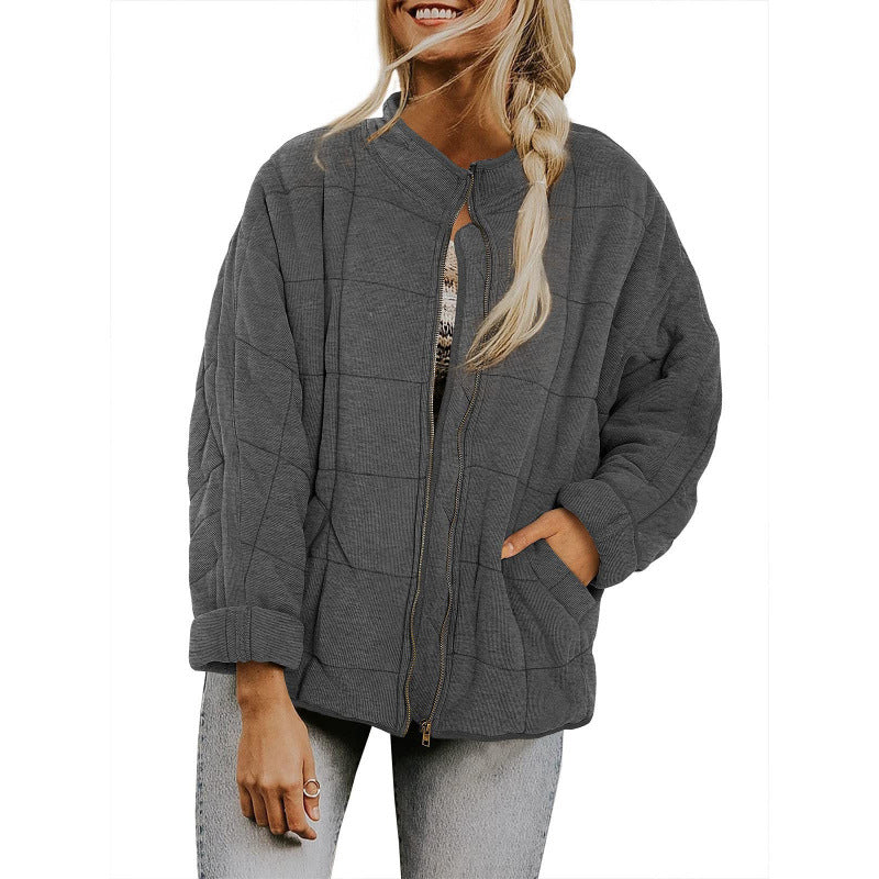 Damen Steppjacke im Oversized Schnitt mit Stehkragen und verdecktem Reißverschluss EB