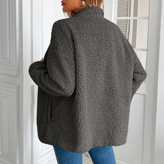Damen kuschelige Fleecejacke mit hohen Kragen und praktischen Taschen EB