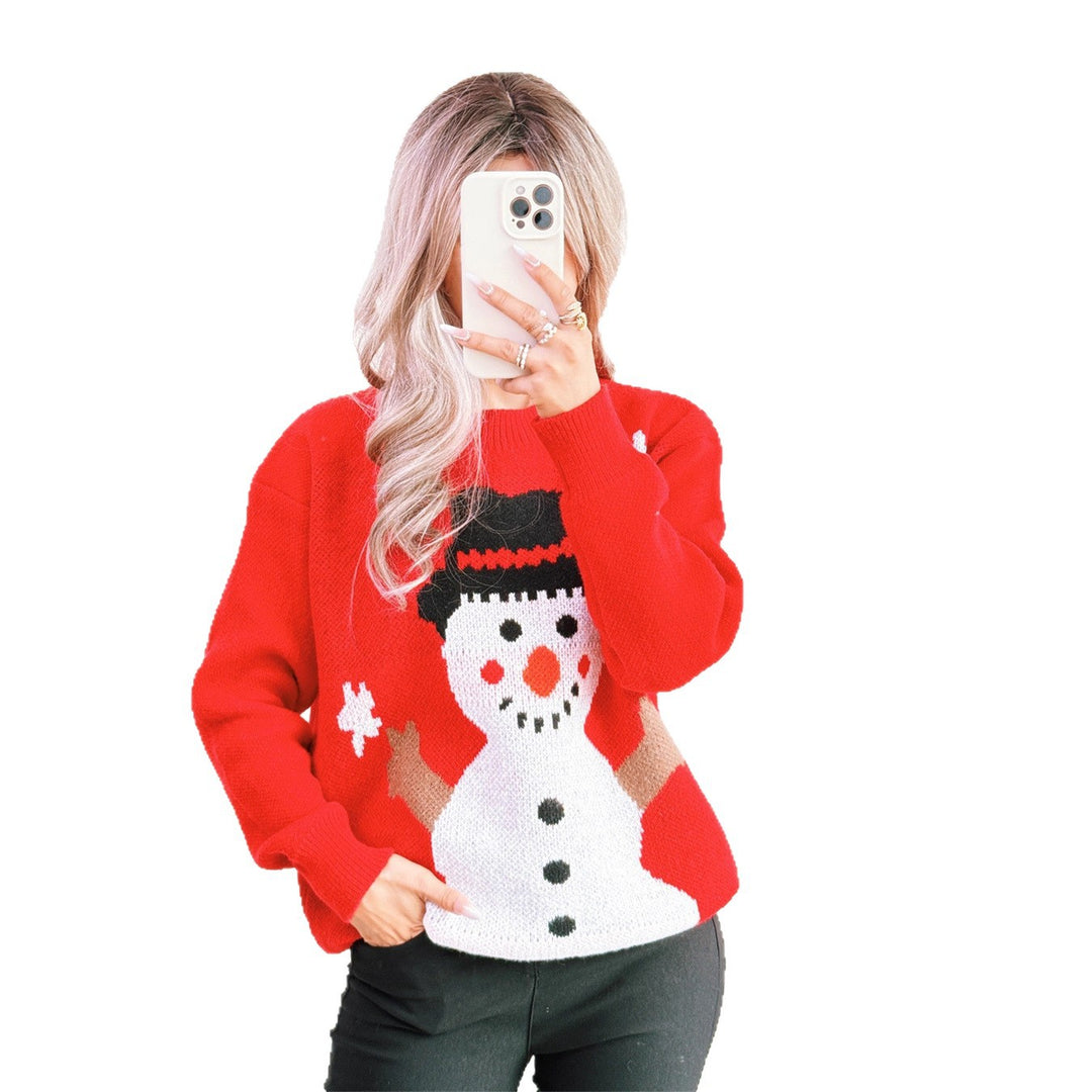 Damen Weihnachts-Pullover mit festlichem Schneemann-Motiv EB