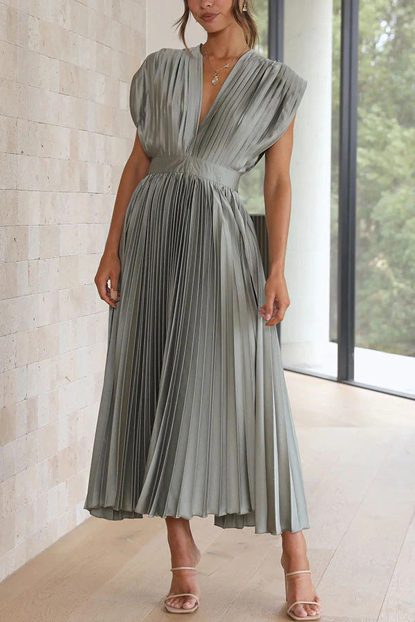 Damen Maxikleid mit Faltenwurf und tiefem V-Ausschnitt EB