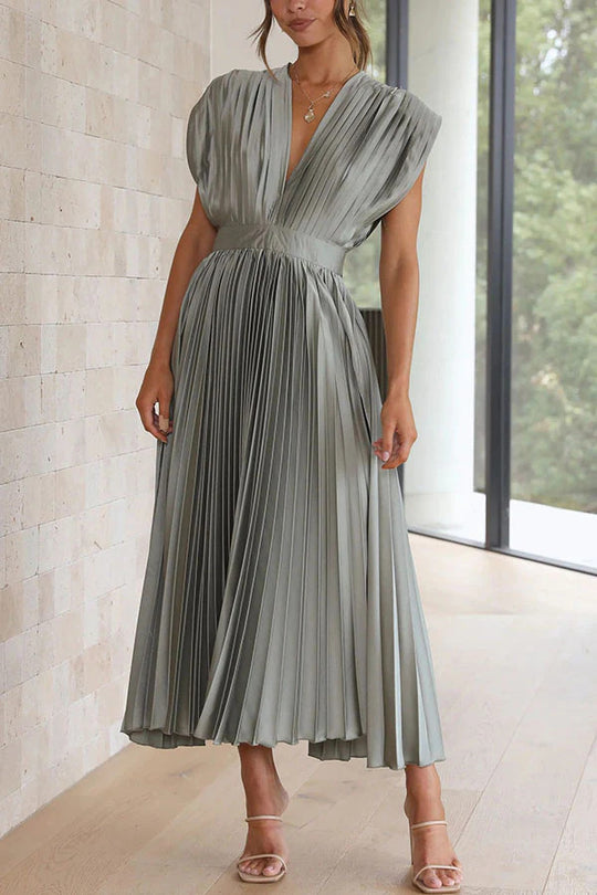 Damen Maxikleid mit Faltenwurf und tiefem V-Ausschnitt EB