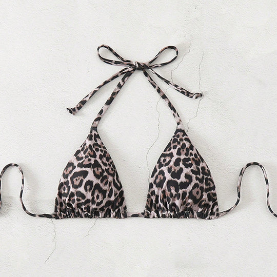 Damen Triangel-Bikini mit tierischem Muster und verstellbaren Bindebändern EB