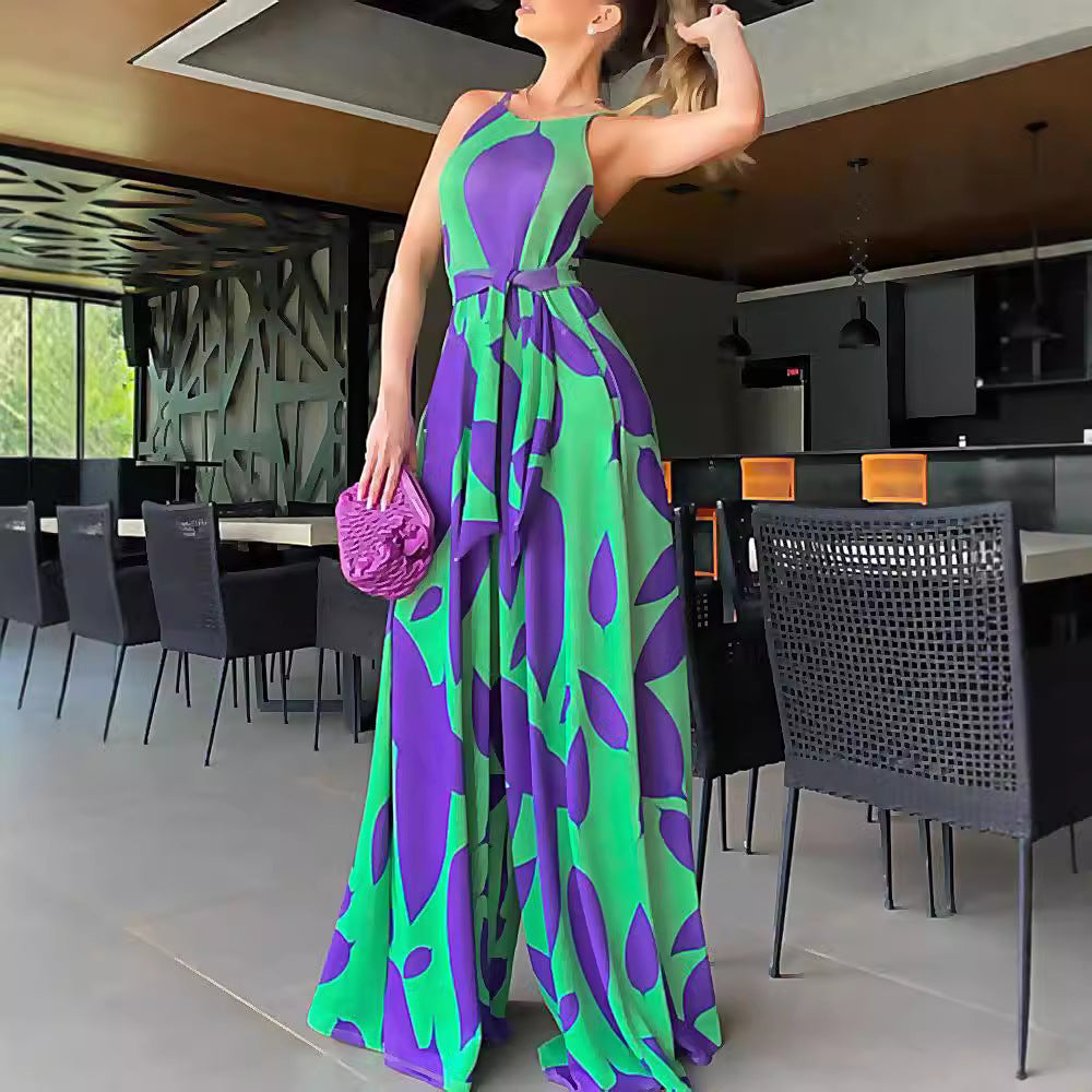 Damen Maxikleid mit floralem Muster und Taillengürtel EB