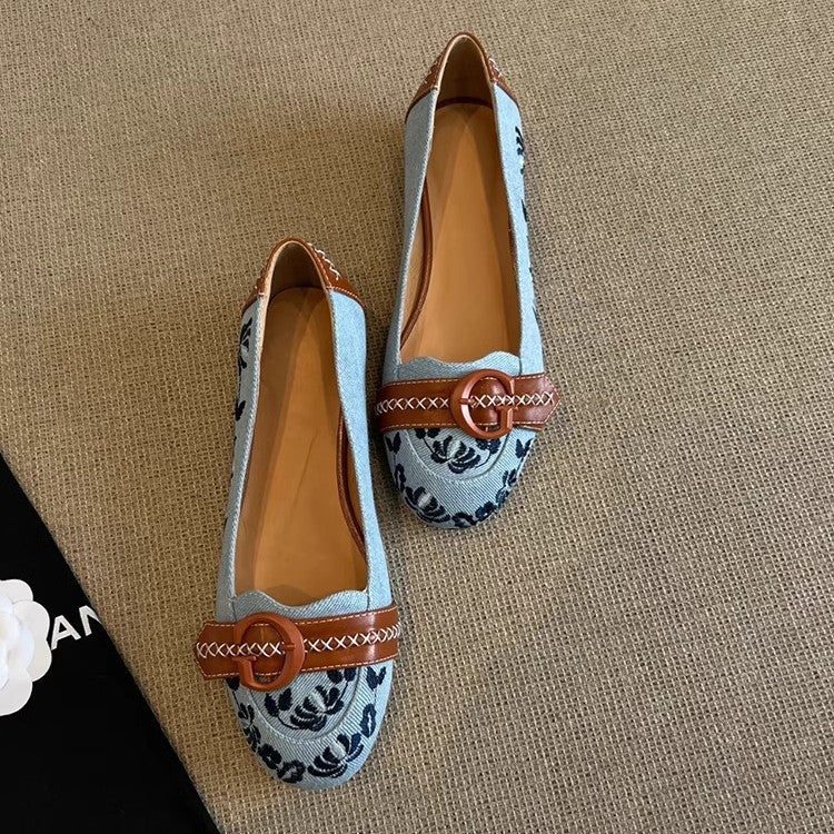 Damen Ballerinas mit modischem Blumenmuster und elegantem Schnallenakzent EB