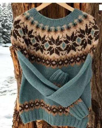 Damen nan Norwegerpullover aus Wollmix mit Rundhalsausschnitt und traditionellem Fair-Isle-Yoke EB