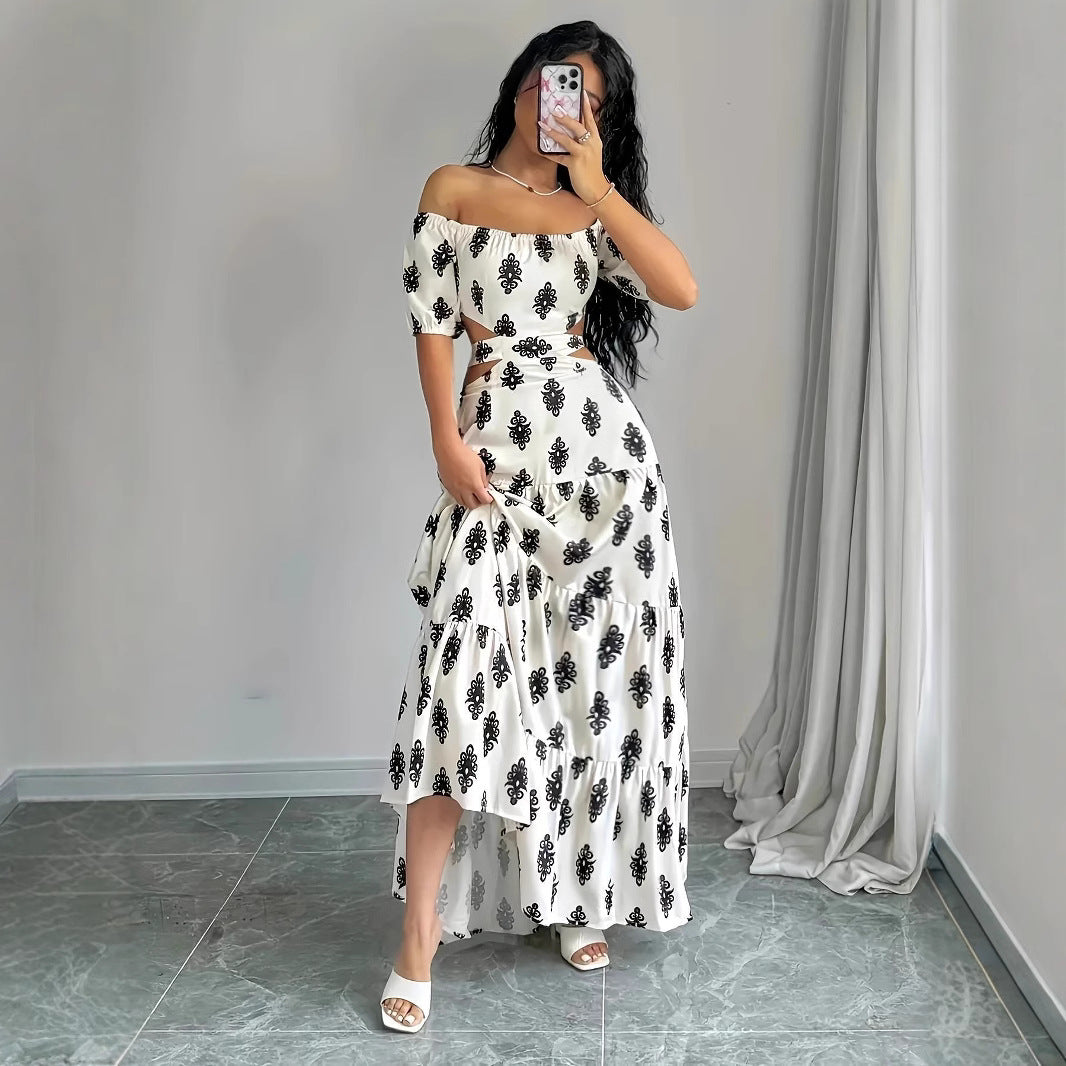 Damen Off-Shoulder Maxikleid mit Rüschendetails und floralen Mustern EB