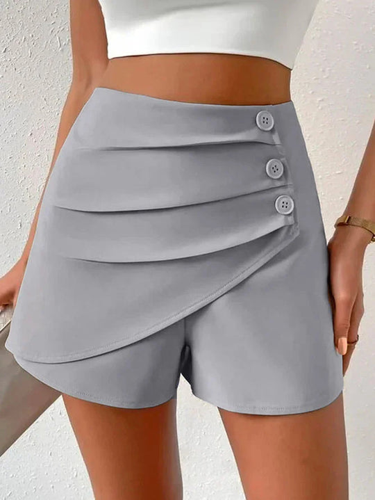 Damen modische kurze Hose mit drapierter Vorderseite und Knopfdetails EB