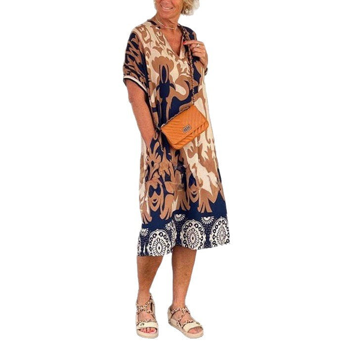 Damen Luftiges Freizeitkleid mit V-Ausschnitt und praktischen Taschen EB