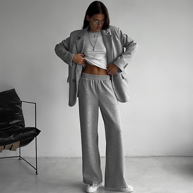 Damen elegantes lässiges Zweiteiliges Set mit oversized Blazer und weit geschnittenen Hosen EB