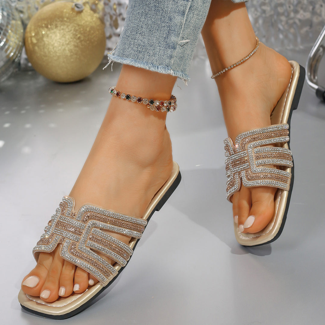 Damen Glamouröse Zehentrenner-Sandalen mit funkelnden Kristallakzenten EB