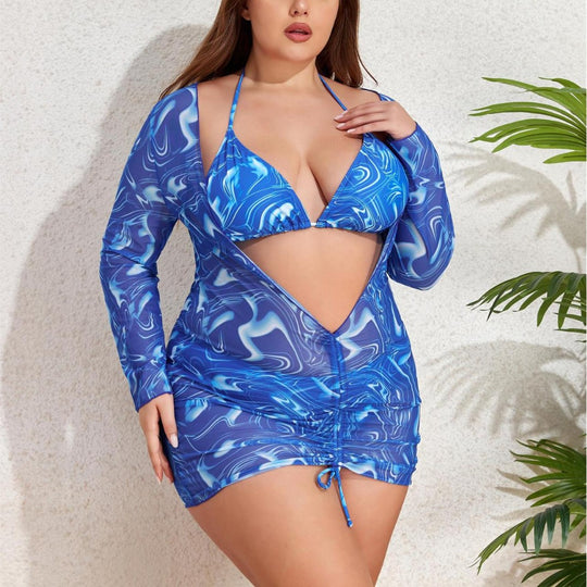 Damen Modischer Badeanzug mit Langarm und Wickeldetail EB
