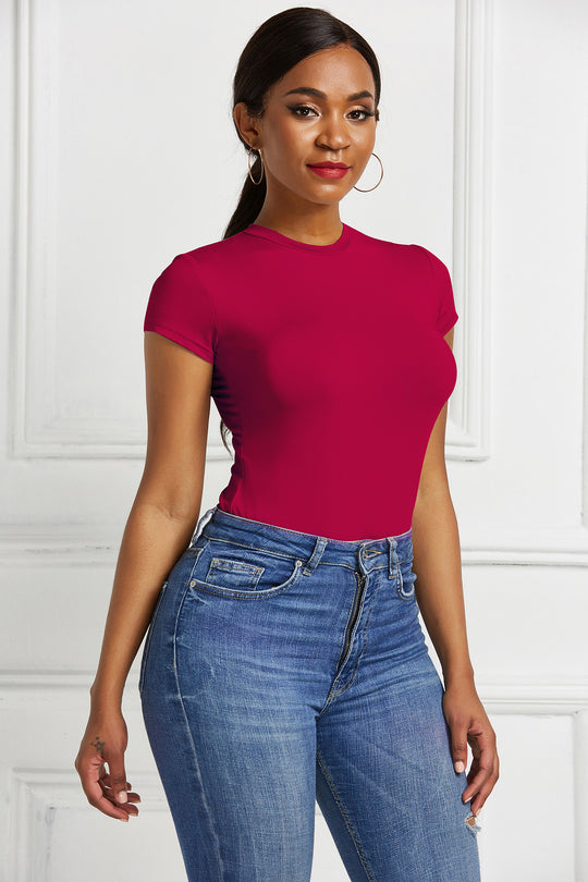 Damen figurbetonter Kurzarm-Bodysuit EB
