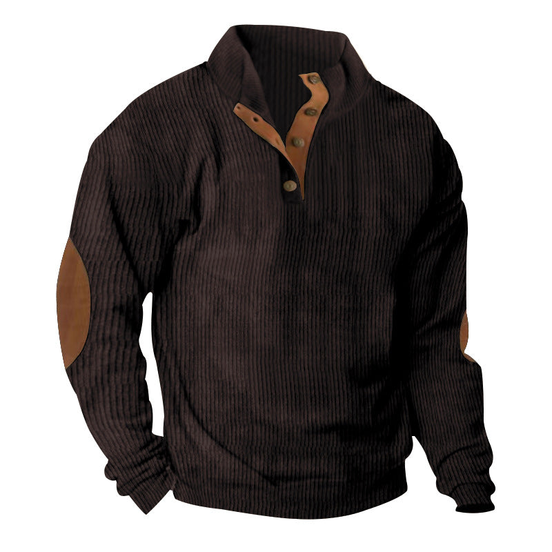 Herren nan gerippter Strickpullover mit Stehkragen und dekorativen Ellenbogenpatches EB